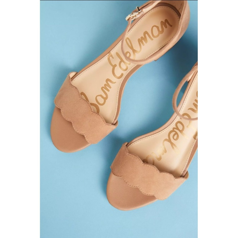Sam Edelman Inara Scalloped Edge Suede Block Heel Sandals Tan Nude Boho 7.5 M